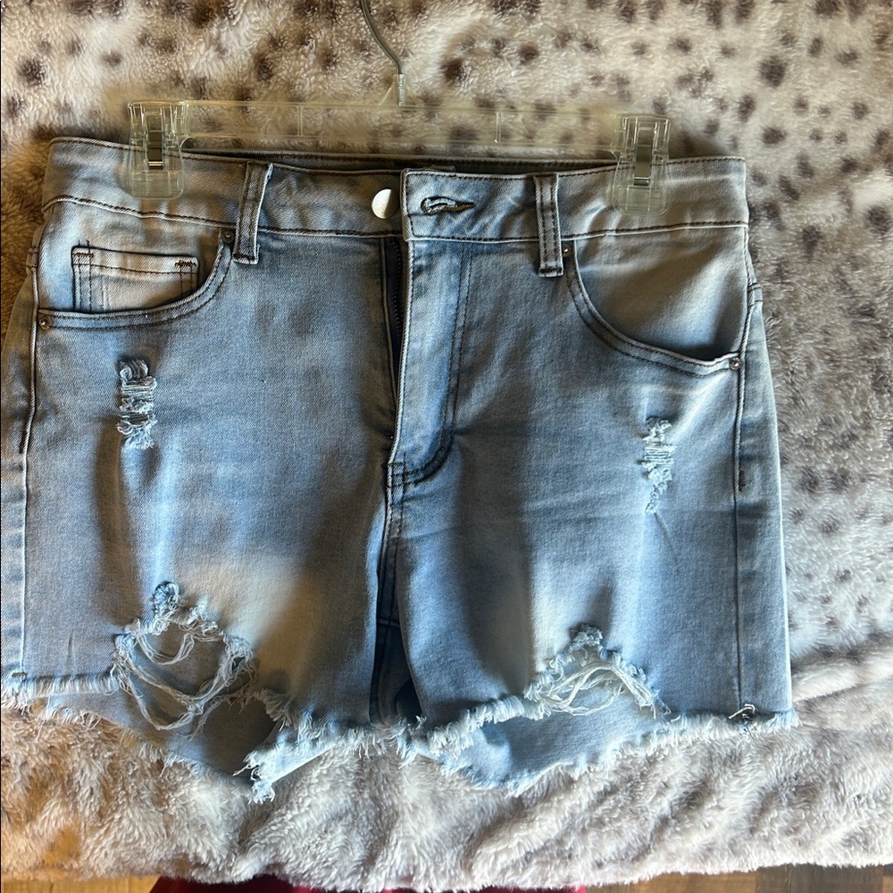 Women’s Distressed Light Blue Stretchy Jean Shorts